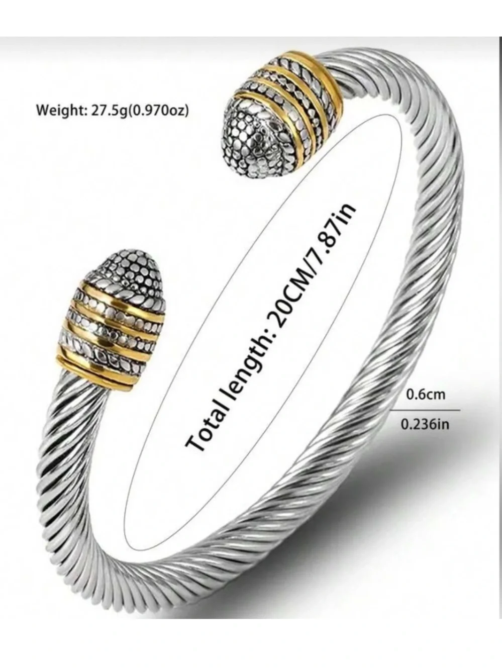 Silver and Gold Cable Cuff Bracelet